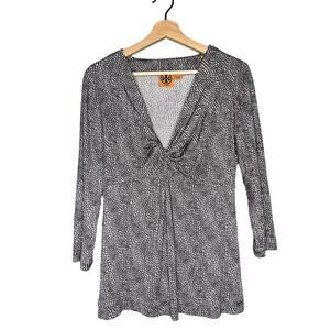 Tory Burch 100% Silk V-Neck Abstract Printed Blouse Gray/White Size Medium